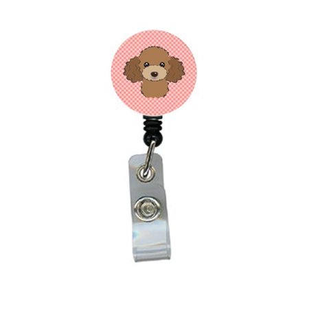 TEACHERS AID Checkerboard Pink Chocolate Brown Poodle Retractable Badge Reel TE250491